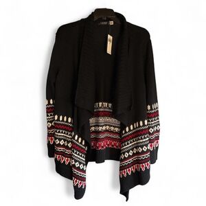 Lauren Ralph Lauren Womens 2X Black Fair‎ Isle Cotton Shawl-Collar Cardigan NWT